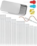 FIVEIZERO 80/40 PCS Premium Stainless Steel Sewing Needles, 7 Sizes Large Eye Sewing Sharp Needles, Leather Needle Embroidery Thread Needle with Threaders for Handsewing Art Crafts