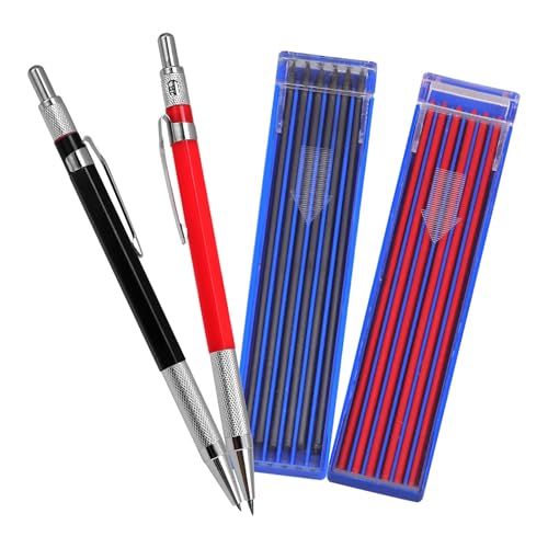 SUPVOX Lápices Mecánicos Carpintero 2.0 Mm Portaminas de Madera Multiusos con Recambios Negro y Rojo 4 Piezas Kit para Marcado Profesional y Dibujo en Construcción y Carpintería