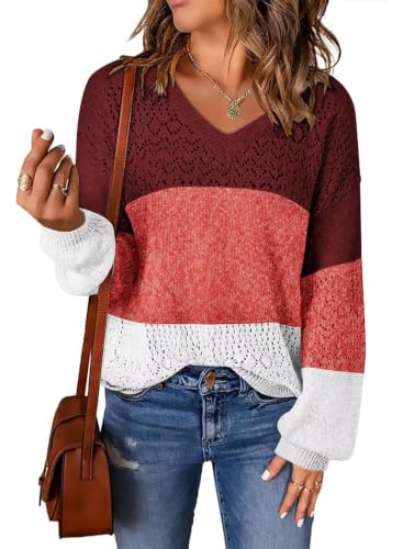 Image of JOCAFIYE Womens Sweaters Casual Long Sleeve V Neck Pullover Sweater Tops