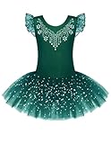 Zaclotre Kid Girls Ruffle Sleeve Ballet Skirted Leotard Shiny Dance Tutu Dresses