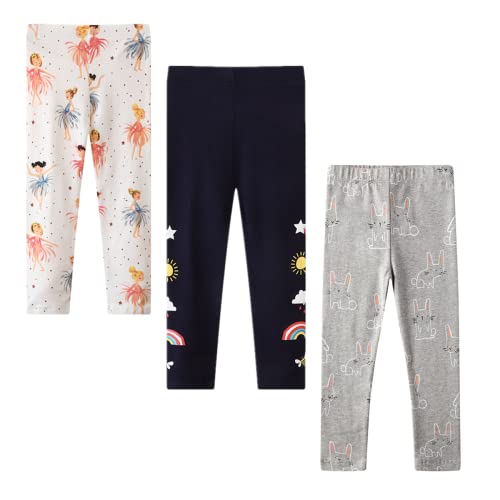 Babies Toddlers Girls Leggings 3-Pack Set Cotton Casual Solid Printing Stretch Tights Pants for Kids 1-7Years