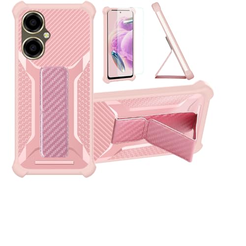 Kinetijy Case Compatible for Mobicel VX21 Phone Case Stand Cover [with 1* Tempered Glass Screen Protector] Hybrid Case [Folding Support Magnetic] [Frosted Anti-Fingerprint] Pink