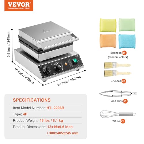 Vevor HT-2206B Commercial Waffle Maker, 4Pcs Round Waffle Baker Machine,1750W Non-Stick Stainless Steel Belgian Waffle Iron thumb #6