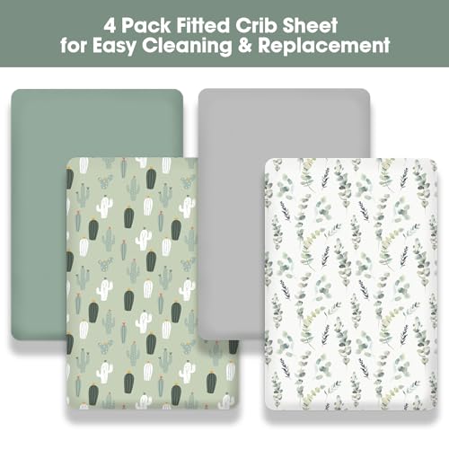 Image of Little Grape Land Crib Sheets 4 Pack, Baby Crib Sheet Set for Standard Crib & Toddler Mattress, Super Soft Breathable Crib Mattress Sheets Fitted Girl & Boy, Cactus & Leaves