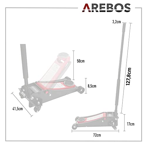 Arebos 3T Hydraulischer Rangierwagenheber flach | Unterfahrhöhe 85-500 mm | Doppelkolben | 3 Auflagen | Wagenheber Jack | Heber Ständer KFZ Auto PKW