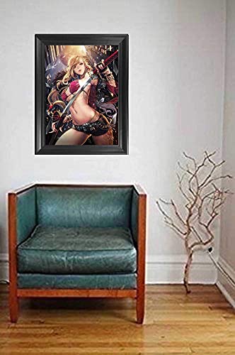 Sexy Anime Samurai Girl 3D Poster Wall Art Decor Framed Print | 12X16 Inches | Pop Fantasy Girl Lenticular Posters & Pictures #TOP4