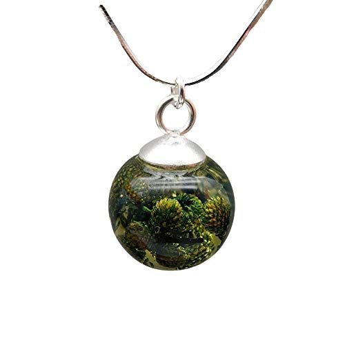 Green Berzelia Brunia Real Flower Glass Ball Pendant 925 Sterling Silver Snake Chain Necklace