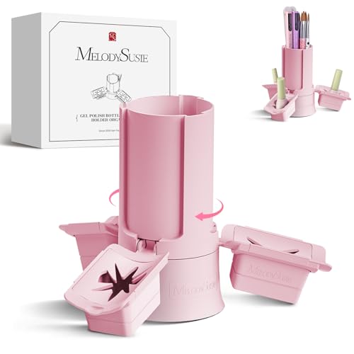 Image of MelodySusie GelCarousel for Nail Polish Bottle Holder and Nail Art Tools Organizer, 360 Rotating Storage Container with 3Pcs Detachable Silcone Gel Polish Holder, Pink(Only Box)