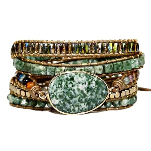 Image of Boho Wrap Bracelet for Women, Handmade Natural Imperial Jasper Multi-Layer Stone Beaded Bracelet, Bohemian Healing Crystal Stone Jewelry Gifts