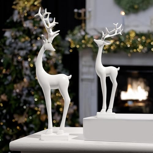 Pawliss PW-1395 Resin Christmas Reindeer Figurines: 2Pcs White Christmas Reindeer Crafts thumb #3
