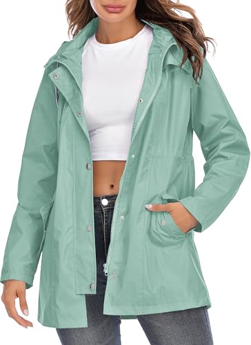 Kikibell Women's Raincoats Spring Jackets for Women Windbreaker Waterproof Travel Jacket Cyan Opaque Xl