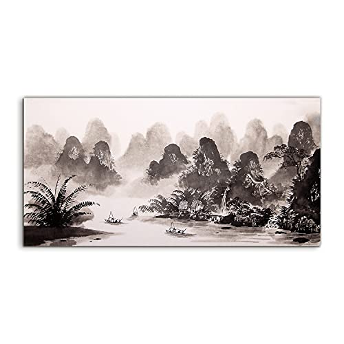 Image sur verre 140x70cm paysage chinois aquarelle pour deco salon