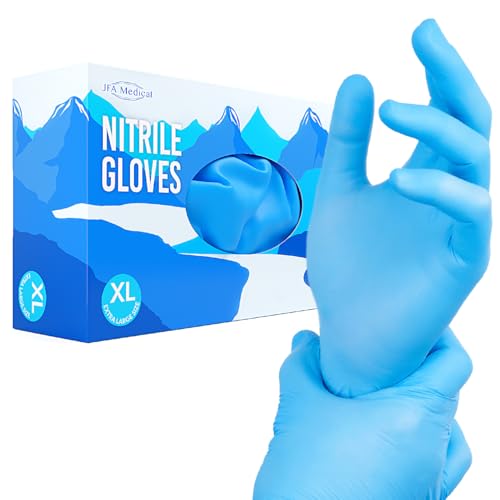 JFA Medical XL Disposable Powder Free, Latex Free, Food Grade, Food Prep Blue Nitrile Gloves - Box of 100 (Extra Large)