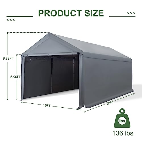 Grezone Carport With Removable Sidewalls & Doors,10 X 20Ft Portable Car Tent Garage,All Season Uv Resistant Car Canopy For Auto,Party,Camping,Truck,Boat,Car (Grey) #TOP3