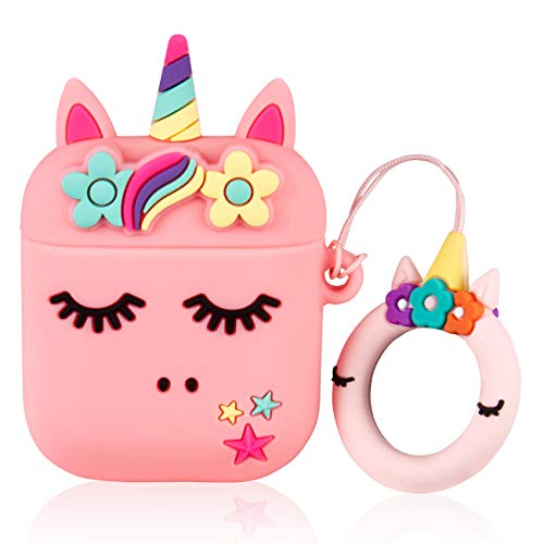 Besoar Flower Unicorn For Airpod 1/2 Case, Cartoon Cute Fashion Silicone Design Character Cover For Airpods,Animal Unique Stylish Kawaii Funny Fun Protective Shell Girls Women Girly Cases Air Pods 2&1 #TOP2