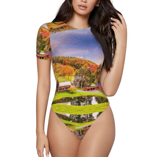 JIUTY Country Farm - Body de manga corta para mujer, cuello básico, casual, Negro, S