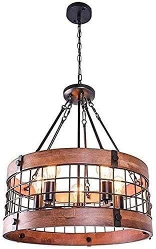 Lustre salon industriel en bois de style suspension vintage pour couloir