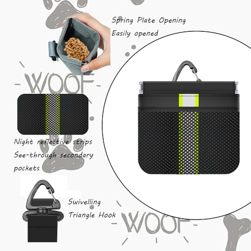 MSLSOZ Kleine Leckerli-Tasche für Hunde, schwarze Tasche im Taschenformat, wasserdicht, mit Karabiner, automatischer Verschluss, geeignet für Hunde zum Spazierengehen, Reisen, Trainieren oder für den