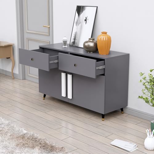 Image of Bniture Storage Cabinet Wooden for Living Room Sideboard with 2 Drawer and 2 Door | Multipurpose Storage Organizer Chest of Drawer Cabinet for Home Hallway Drawing Room Bedroom Kitchen | Slate Grey