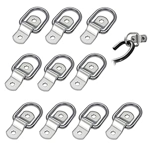 Vientiane Sjorring, 10 stuks, D-ring, opbouwring, haken, sjorring, riemhouder, inklapbaar, voor zware belasting, sjorringen voor aanhanger, vrachtwagen, boot (6 x 26 x 34 mm)
