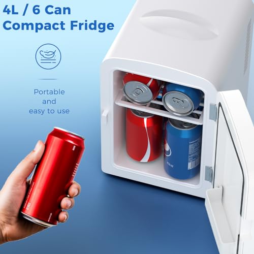 Image of Antarctic Star 4L /6 Can Portable Compact Refrigerator for Bedroom,Car,Office & Dorm,Small Cooler for Food /Drinks /Skin Care,AC /DC,WHITE