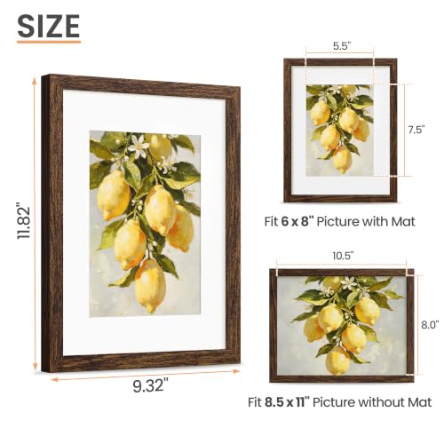 Image of upsimples 8.5 By 11 Picture Frame Solid Wooden, Nursery Decor, 1Pcs Walnut | 100% Solid Wood, Fit 6x8 with Mat and 8.5x11 Photo, Farmhouse Wall Decor or Tabletop Display, Safe For Nursery Kids Room