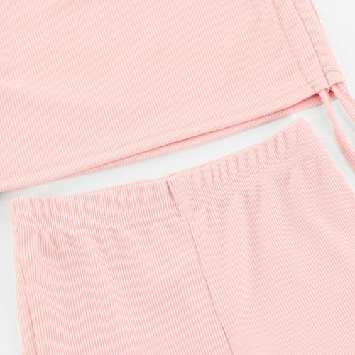 ACESTAR Toddler Baby Girls Summer Clothes Set - Solid Ribbed Knit Short Sleeve T-Shirts Tee & Flared Pants Sets 2T-7 Years4