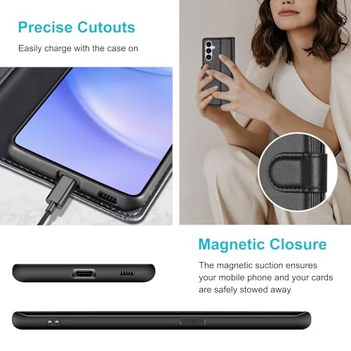 Kuafcase for Samsung A15 4G/5G Case with 4 Card Slots Magnetic Closure Kickstand Shockproof Protective Phone Case for Samsung Galaxy A15 - Black Kuafcase for Samsung A15 4G/5G Case with 4 Card Slots Magnetic Closure Kickstand Shockproof Protective Phone Case for Samsung Galaxy A15 - Black