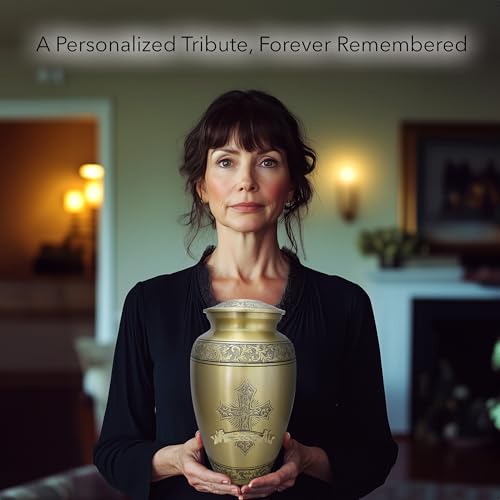 Image of Gold Love of Christ Cremation Urn for Ashes for Women - Personalized Cremation Urns for Human Ashes Adult Female Decorative Urns - Beautifully Handcrafted Cross Urn