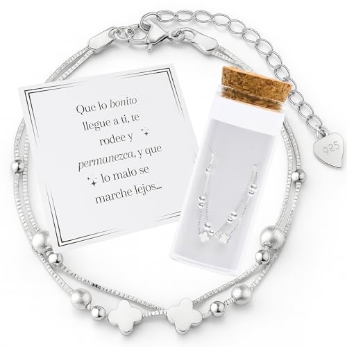 MOMENTUM Pulsera Plata Mujer (Bañada) – Trébol de la suerte – Regalo con Caja y Dedicatoria Premium – Ajustable y Elegante – Ideal Cumpleaños, Navidad, San Valentín MOMENTUM Pulsera Plata Mujer (Bañada) – Trébol de la suerte – Regalo con Caja y Dedicatoria Premium – Ajustable y Elegante – Ideal Cumpleaños, Navidad, San Valentín