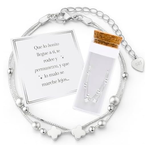 MOMENTUM Pulsera Plata Mujer (Bañada) – Trébol de la suerte – Regalo con Caja y Dedicatoria Premium – Ajustable y Elegante – Ideal Cumpleaños, Navidad, San Valentín