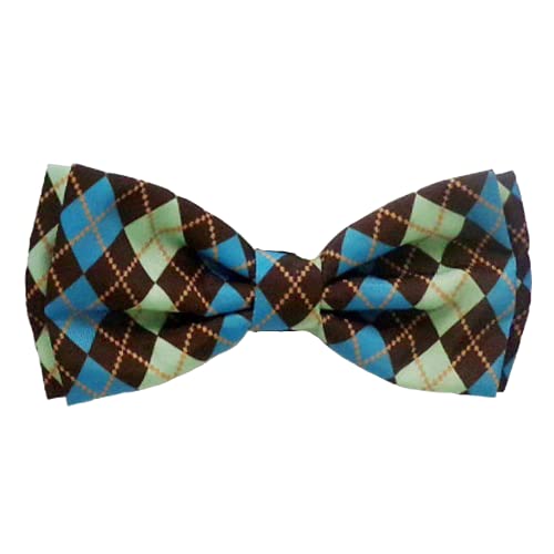 Huxley & Kent Bow Tie for Pets | Teal Argyle (Small) | Bow Tie Collar Attachment | Fun Bow Ties for Dogs & Cats | Cute, Comfortable, and Durable | H&K Bow Tie