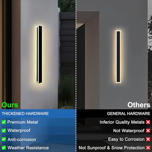 Image of Modern Outdoor Wall Lights, 2 Pack 24 Inch Long Outdoor Wall Sconce | LED 3000K Exterior Sconce Black Outdoor Patio Light with Junction Box Cover, IP65 Waterproof Outside Wall Lights for House