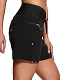 ISEE 12,7 cm Damen-Badeshorts, hohe Taille, Bauchkontrolle, Badeanzüge für Damen, mit Reißverschlusstasche, Innenfutter, Surf, Strand, Schwarz , S