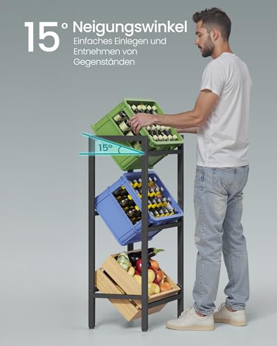 SONGMICS Getränkekistenregal, 3 Ebenen, für 3 Kisten, Aufbewahrungsregal, Jede Ebene bis 150 kg belastbar, Stahl, Getränkeregal, für Küche, Wohnzimmer, Garage, tintenschwarz BSC353B01
