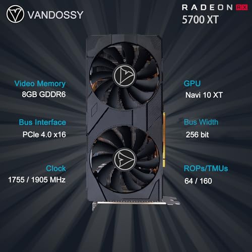 Image of Radeon RX 5700 XT Graphics Card, 8GB GDDR6 256-Bit RDNA Architecture 1755 /19050 MHz (Base /Boost Clock) DirectX 12 Metal Backplate HDMI DP PCIe4.0 AAA PC Gaming Video Card