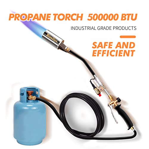 Propane-Torch-Weed-BurnerWeed-TorchHigh-Output-500000-BTU-flamethrower-with-Push-Button-Igniter-and-98-ft-HoseCSA-CERTIFIED-for-burning-weedsSilver