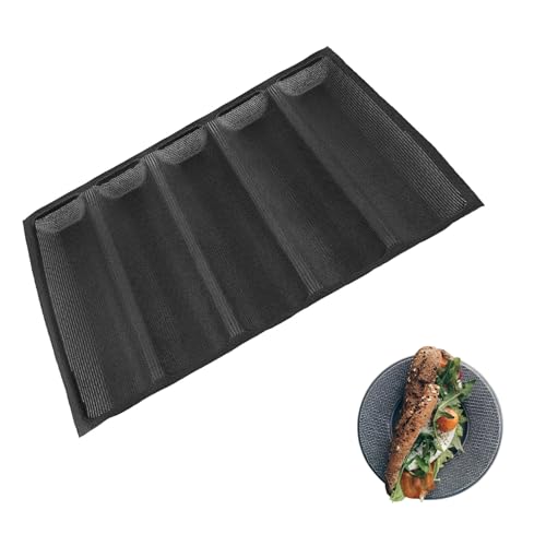 5-Slot French Baguette Pan Silicone Perforated Baking Forms Sandwich Mold Non Stick Wave Loaves Loaf Bake Mold for Baking Baguettes, Hot Dog Buns