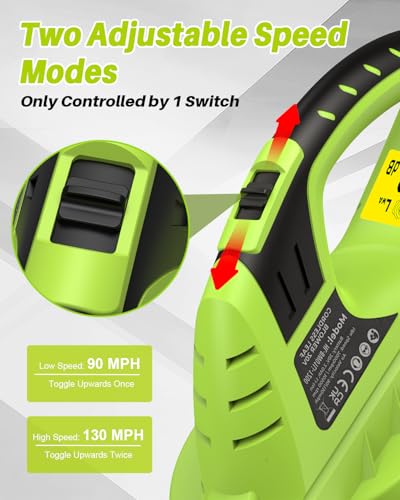 bigzzia leaf garden blower with battery, 90-130MPH-speed modes, 10500RPM leaf blower for lawn care leaf blowing, clear gardens, patios, gutters, griveways, Cordless - Image 2