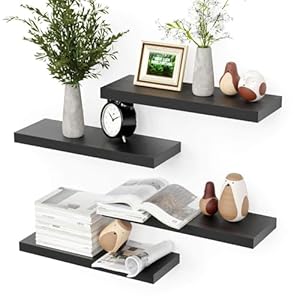 Black Floating Shelves for Wall, 4 Sets Wall Mounted Shelves, Display Shelves for Wall Decor, Shelf for Bathroom, Kitchen, Living Room – Black