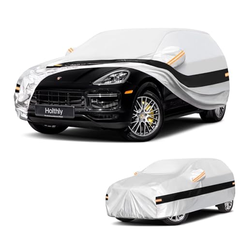 Image of 10 Layers SUV Car Cover Custom Fit for Porsche Cayenne (2002-2026), Waterproof All Weather for Automobiles, Outdoor Full Cover Sun Dust Rain Protection with Cotton. Silver