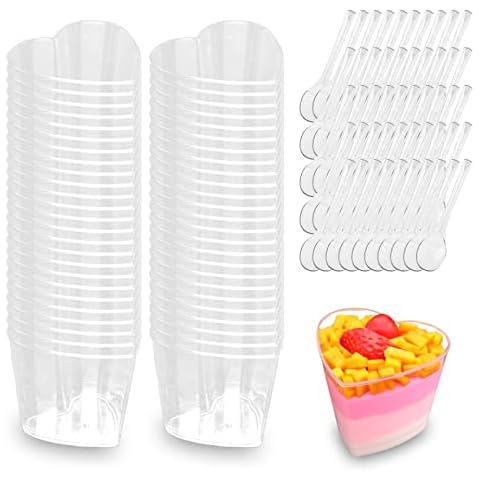 Sporgo 50 vasos de postre de plástico reutilizables de 150 ml con cucharas Cover