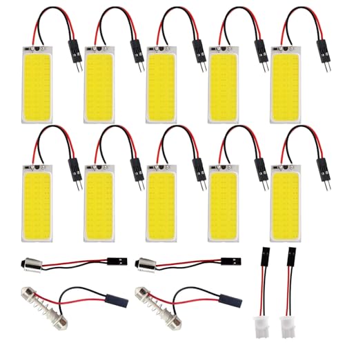 HUAZIZ 10 Piezas Luces LED de 300 lúmenes COB 36-SMD 12V DC para iluminación Interior del Coche, Panel de iluminación de cúpula, lámpara de Techo con Bombillas T10, BA9S, Adaptador Festoon