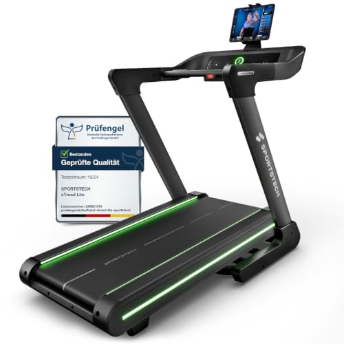 Sportstech sTread Lite Laufband für Zuhause klappbar bis 150 kg & 20 km/h – Treadmill mit 16% Steigung, 7 PS Motor, extra große Lauffläche, LED-Display, App-kompatibel, sPulse Pulsgurt inkl.