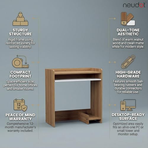 Image of NEUDOT Berry Engineered Wood Computer Table | Office Table | Study Desk | Freestanding with Keyboard Tray | Compact and Space Saving | Leon Teak & White Finish