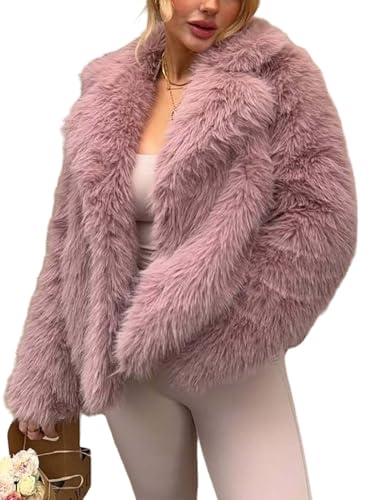 Yimoon Womens Faux Fur Coat Fluffy Jacket Long Sleeve Lapel