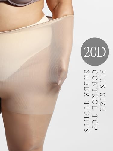 Plus Size Tights for Women, 2 Pairs Control Top Sheer to Waist Pantyhose with Reinforced Toes, Sexy Nylon Stockings3