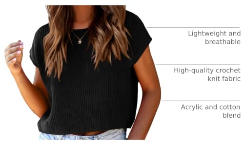 Image of Saodimallsu Womens Cap Sleeve Crop Tops Summer Trendy Going Out Crew Neck Loose Knit Cropped Sweater Vest Tank Top
