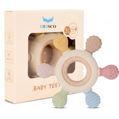 Image of Silicone & Wooden Baby Teether for 3+ Months | BPA Free Soft Teething Toy for Infants | Natural Wooden Ring with Food-Grade Silicone | Safe Round Shape Baby Teether