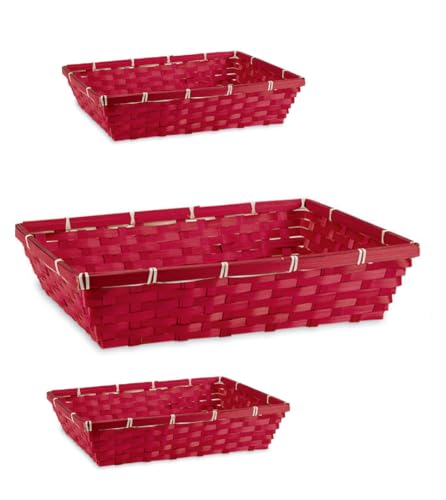 EURO ITALIA 3 PEZZI Cesto BAMBU vuoto per confezione regalo natalizio CESTA ROSSA cm38X30X9